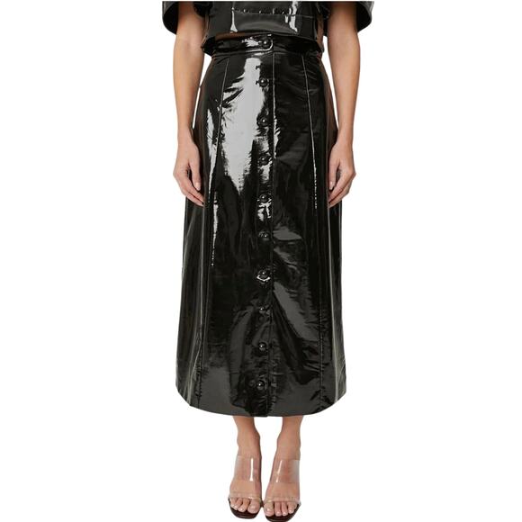 Rhode Remi Faux Patent Leather Button Front Midi Skirt - Picture 1 of 10